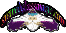 wizard logo; stained glass windows and leaded glass panels